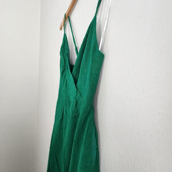 Lulus Warm Afternoons Green Linen Tie Back Midi Dress With Pockets - Picture 8 of 11